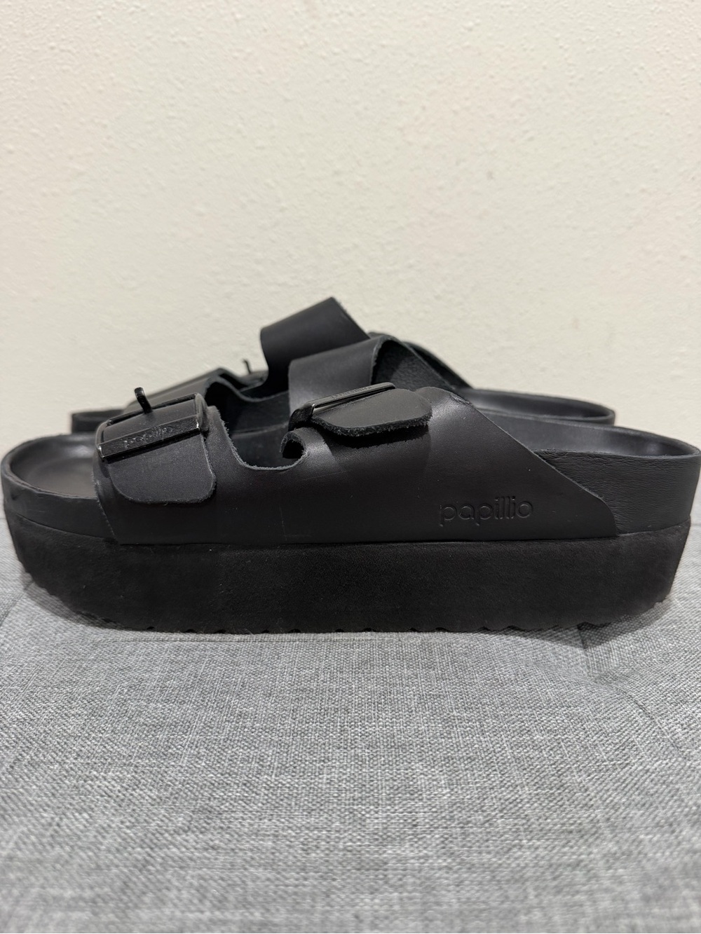 Papillio Birkenstock Flex Black Platform Leather Sandals - Picture 5 of 10